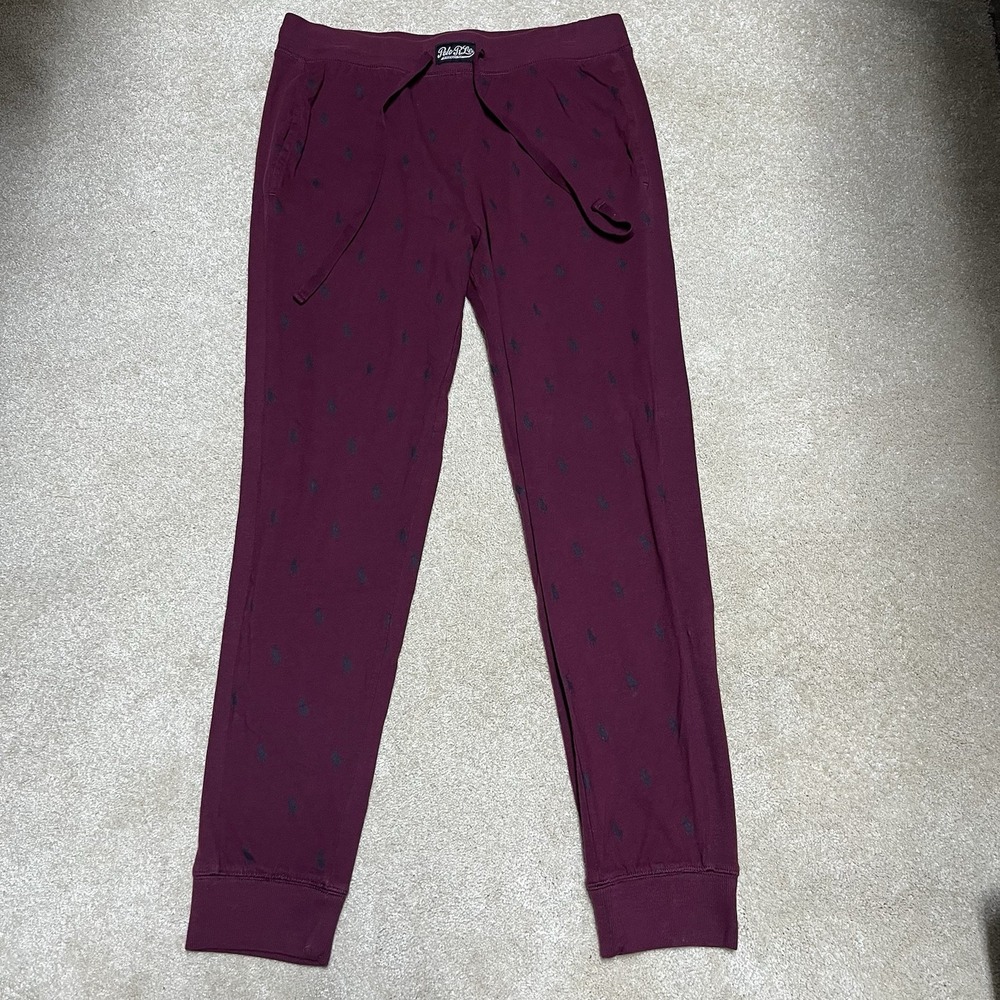 Polo Ralph Lauren Sleepwear Pants Mens Large Burgundy Pockets All Over Pony